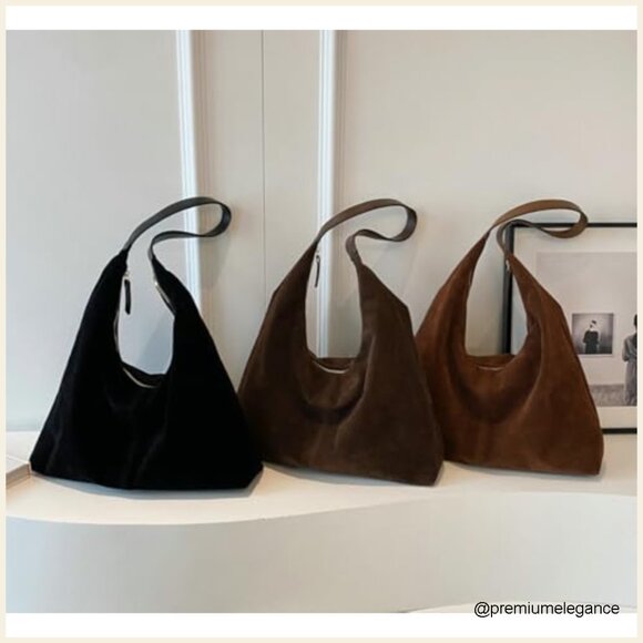 Suede Crescent Shoulder Tote Bag Hobo Purse Crossbody Top-Handle Work Travel